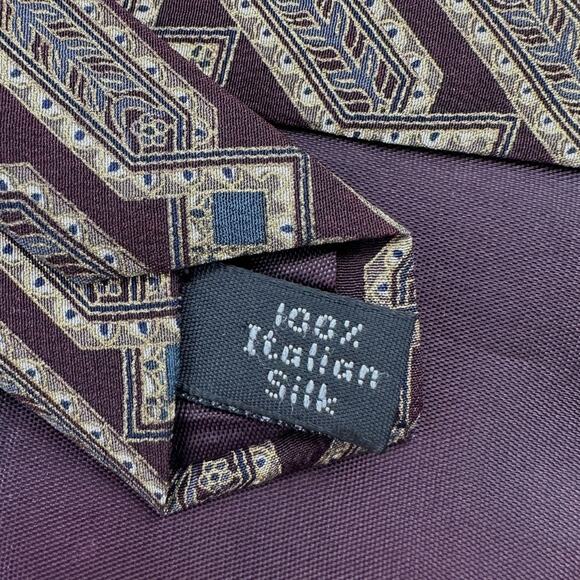 Henry Grethel Vintage Dress Tie Italian Silk Geometric Pattern 57" 4" - Picture 6 of 9
